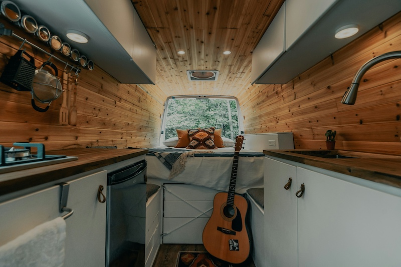 The interior of a camper van