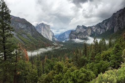 A camper van view of Yosemite